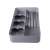 Gray plastic cutlery organizer with compartments for knives, forks, and spoons