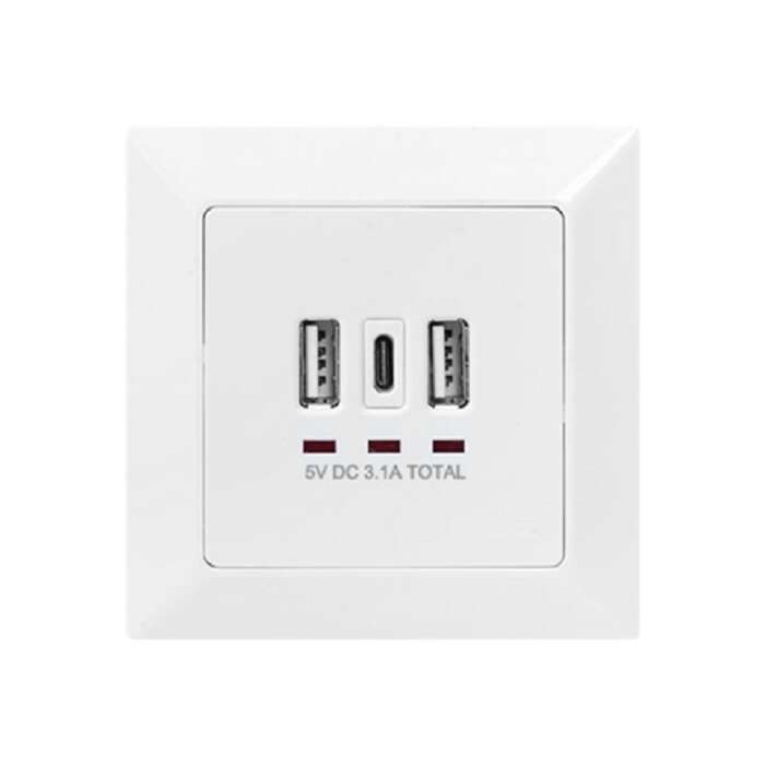 DIGITUS Unterputz Ladedose USB 2x USB A 1x USB Type-C, weiss