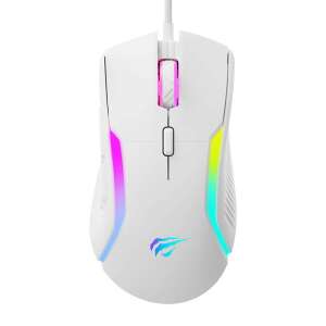 Havit MS1033 Mouse Gaming cu Fir - Alb, vedere frontală cu iluminare RGB - Mouse