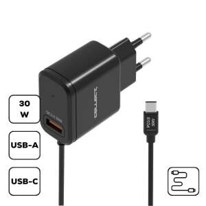 Cellect HS-H47-30W USB-A Hálózati töltő + USB-C kábel - Fekete (30W) - Cellect