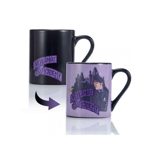 Термочувствителна чаша Wednesday Addams, ефект преди и след, Nevermore Academy