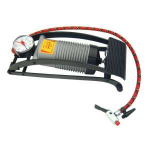 Foot pump with pressure gauge, for car and motorcycle tires, with adapter set for balls, toys, and mattresses - Foot Pump