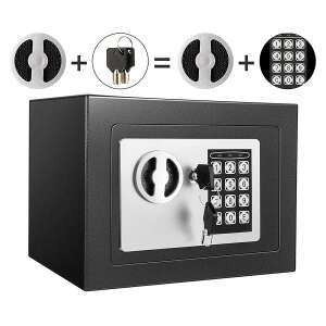 Black digital safe with keypad and keyhole, comes with two keys - Security Safe