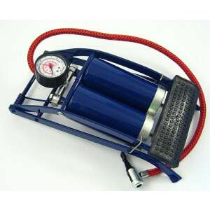 Lábpumpa nyomásmérővel, dupla henger, kék, piros tömlő, 5 bar - Pumpa