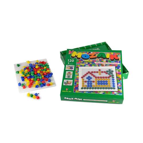 Mozaic 120 piese joc creativ, pini colorate, tablă cu găuri, casă, floare, pasăre, joc creativ, jucărie educativă