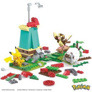 MEGA Pokémon Countryside Windmill teilweise gebaut, mit Pikachu, Pidgey und Wooloo Figuren - Plastikbausteine