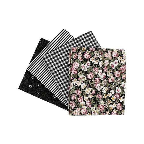 Schwarz-weiß Patchwork-Stoff mit Blumenmuster, 4 Stück, 45x55cm
