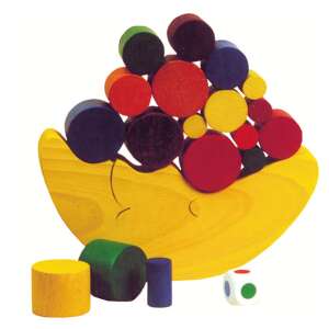 Holzbrett-Spiel mit einem Halbmond-Sockel und bunten Zylindern, perfekt für die Entwicklung der Hand-Augen-Koordination und der Feinmotorik - Entwicklungsspiele für Kinder im Kindergartenalter