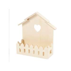 Casă de păsări din lemn cu gard, nepictată, pentru decorare - Inscripții din lemn & elemente decorative