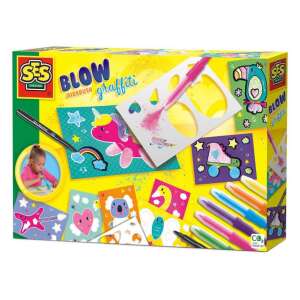 Sada SES Creative Blow Graffiti Airbrush so šablónami a 7 farebnými perami, aby deti mohli vytvárať vlastné umelecké diela - SES Creative
