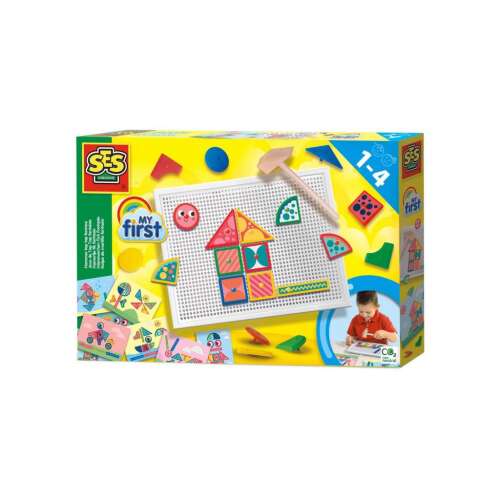 SES My First Hammering Game, ein lustiges und lehrreiches Spielzeug für Kleinkinder und Vorschulkinder mit einem Holzhammer, einer Plastikplatte und bunten Formen zum Hämmern.