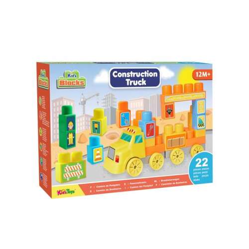 Kid's Blocks Építőkocka teherautó szett, 22 darabos, kisgyermekeknek és óvodásoknak - Kreatív és építő játék