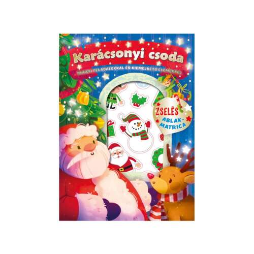 Karácsonyi foglalkoztató füzet matricákkal és kivágható elemekkel, Szán, rénszarvas, hóember és más karácsonyi karakterek szerepelnek benne