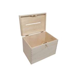 Holzkiste mit Schloss, naturholz, rechteckig, Hochzeitsgeschenkbox, Geldbox, Spendenbox, offen, Innenansicht - Holzbeschriftungen & Dekoelemente