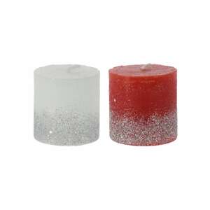 Rustikale Kerze mit Silberglitter, rot, 5 x 5 cm - Kerzen