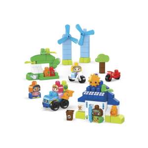 Mega Bloks Green Town Építs és tanulj ökoház építőjáték készlet ház, szélkerekek, elektromos autó, kerékpárok és figurákkal - Mattel