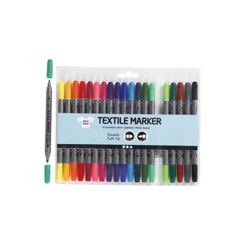 20er-Pack Textilmarker, Doppelfaser Spitze, wasserbasiert, sortierte Farben