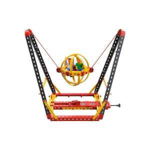Stavebnica Fischertechnik Advanced Crazy Rides, zobrazujúca zostavený model točiacej sa jazdy s guľovou klietkou - Plastové stavebnice
