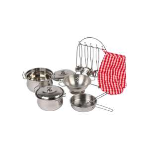 Set de vase de gătit metalice Small Foot pentru copii, include oale, tigăi, ustensile și mănușă de cuptor - Jucarii si ustensile de bucătărie