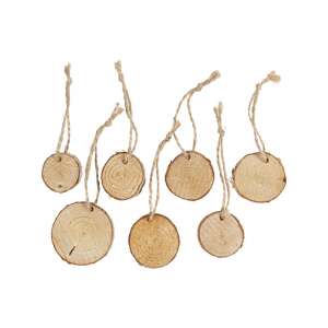 Set de 8 felii rotunde din lemn cu sfoară pentru agățare, perfect pentru artizanat, decorare sau realizarea de ornamente - Inscripții din lemn & elemente decorative