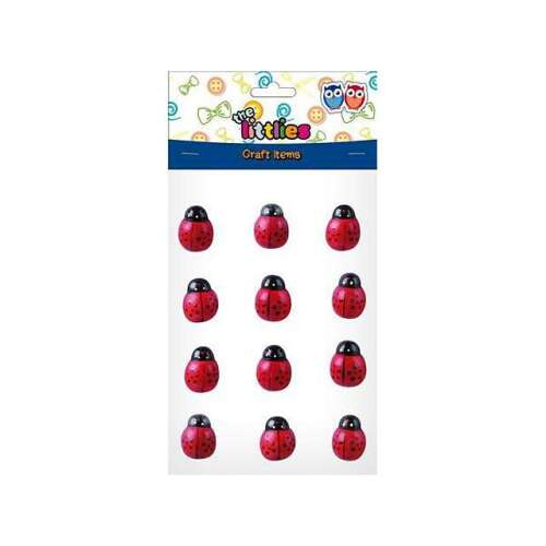 12 darabos 18mm-es fa katicabogár dekorációs elem, piros fekete pöttyökkel, The Littles Craft Items - Virágkötészet