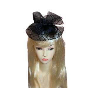 Fekete fátylas kalap virággal, fekete fátylas kalap, fekete kalap fátyollal, fekete kalap nőknek, fekete kalap esküvőre, fekete kalap temetésre - Női kalap