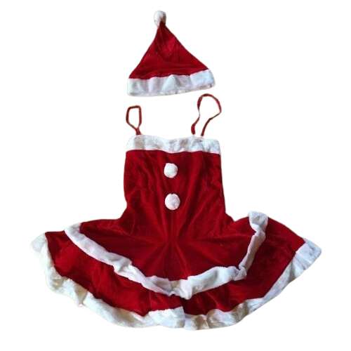 Piros és fehér Mikulás ruha sapkával, felnőtt S-M méret, nőknek