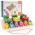 Fa Kirakó és Horgászó Játék - 2 az 1-ben: Complete set with puzzle board, shapes, and fishing rod, educational toy.