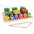 Wooden shape sorting and fishing game for toddlers, featuring colorful shapes, a fishing rod, and cute fish
