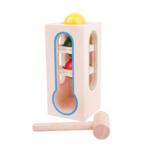 Wooden ball tower toy with hammer, for toddlers and preschoolers, developmental toy for fine motor skills