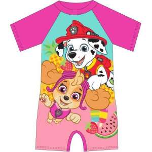Pink Paw Patrol swimsuit for girls with short sleeves and zipper, featuring Skye and Marshall - Kids' Swimwear