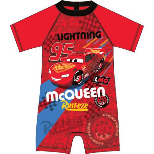 Vörös autós villám McQueen UV fürdőruha fiúknak