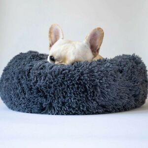 Dark gray plush pet bed for small dogs and cats - Pet Care