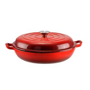 30 cm smaltovaná liatinová panvica s vekom - Liatinové hrnce