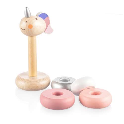 Zopa Unikornis Gyűrűtorony Játék, rózsaszín, fa, gyűrűtorony, baba játék, kisgyermek játék