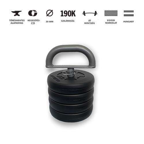 GazoFitness® Állítható Kettlebell, 11,5 kg, 4 súlytárcsával, szürke fogantyú, fekete tárcsák, állítható súly, otthoni edzőterem felszerelés, edzőfelszerelés - Súly és súlyzó