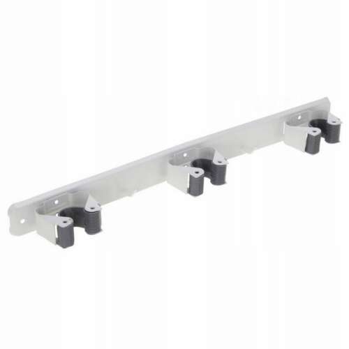 Wall mounted tool holder for 3 tools, with 2 hooks, white, metal