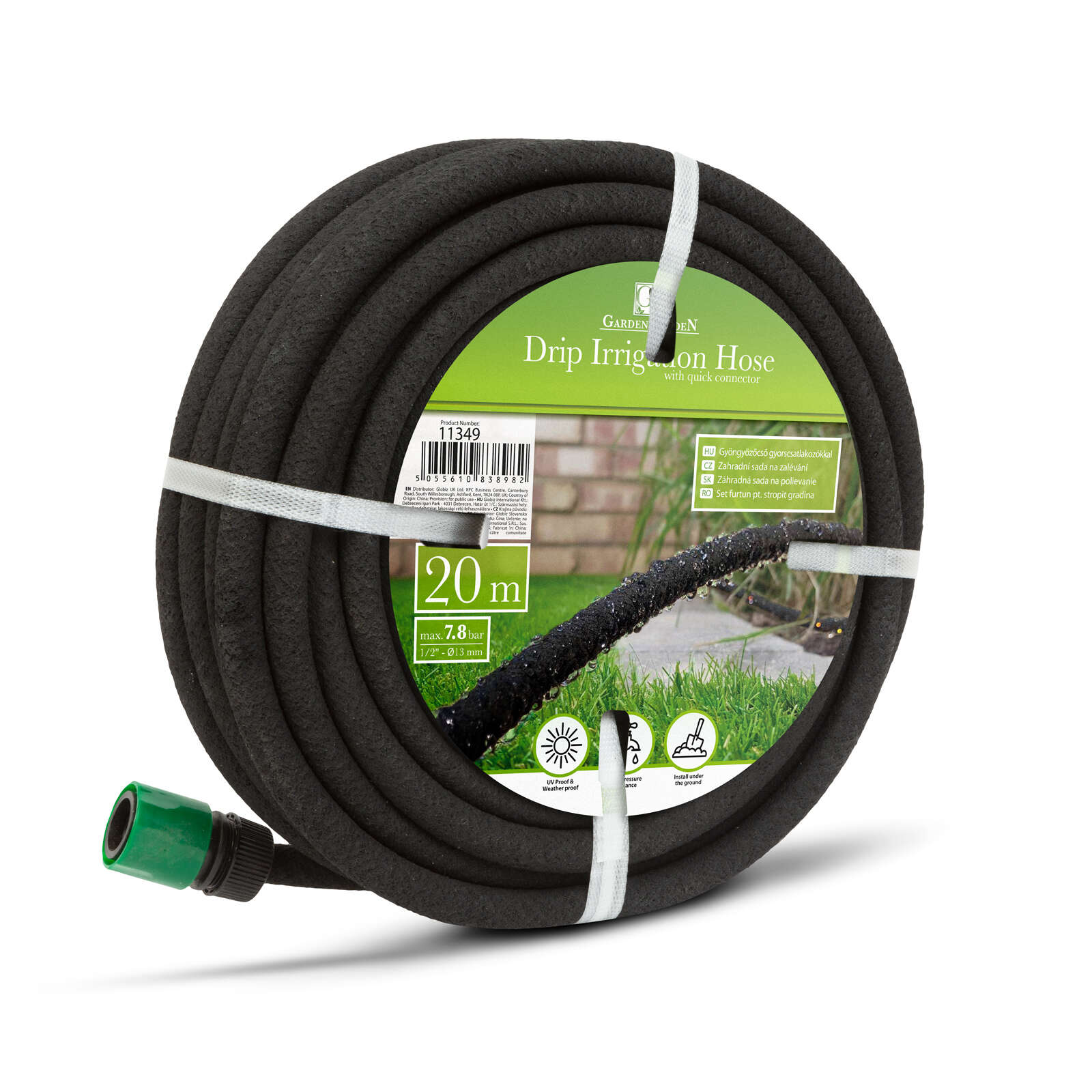 Garden of Eden 11349 Porózus öntözőtömlő, gyöngyöző cső Gyorscsatlakozó, 20 m, Fekete 11349 Gyöngyözőcső gyorscsatlakozókkal, 20 m - fekete