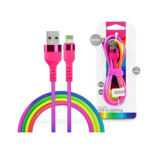 Setty Rainbow USB-A to Lightning charging cable, 1.2m long, pink and rainbow braided cable - Setty