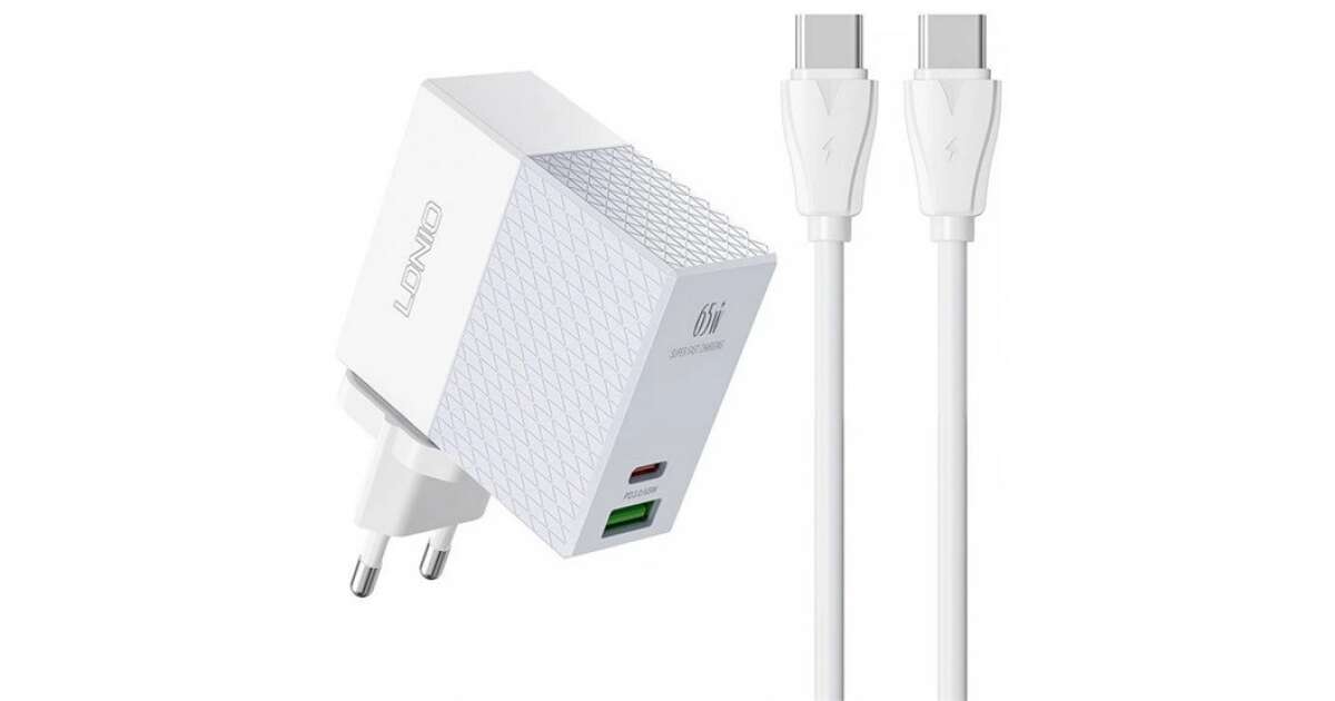 LDNIO hálózati töltő USB / Type-C aljzat (5V / 3A, 65W, PD gyorstöltés támogatás + Type-C - Type-C kábel) FEHÉR Asus Zenfone 3 5.5 (ZE552KL), Honor 8, Sony Xperia X Compact (F5321), Sony Xpe 88414712