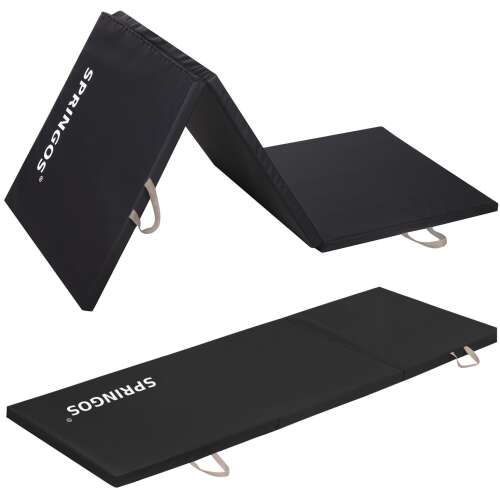 Springos schwarze faltbare Übungsmatte, 180x60 cm, für Gymnastik und Fitness