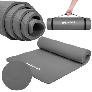 Springos grey yoga mat rolled and with carrying case - Yoga Mat & Exercise Mat