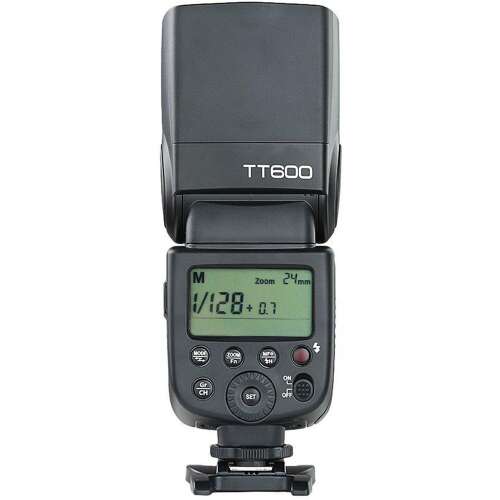 Godox TT600 Thinklite Flash, front view, showing the display and controls