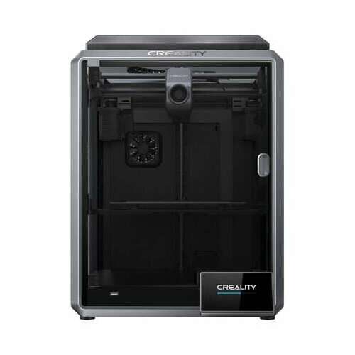 Imprimantă 3D Creality K1, vedere frontală, arătând panoul de control și camera de construcție