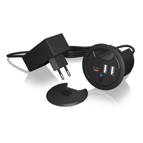 RaidSonic IcyBox IB-HUB1407 Hub USB Type-C 3.1 z 3 portami, czarny, z zasilaczem i pokrywą