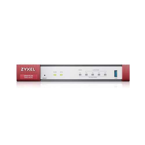 Zyxel USG FLEX 100H Firewall, vedere din față, arătând porturile și indicatorii