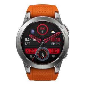 Zeblaze Stratos 3 smartwatch in orange, featuring a round display with a silver bezel and a silicone strap - Smart device