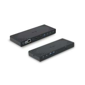 i-tec C31TRIPLE4KDOCKPD 100W Universal Docking Station, schwarz, schräge Ansicht, zeigt Anschlüsse und Verbindungen - Laptop-Zubehör