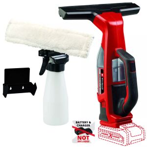 Einhell BRILLIANTO cordless window cleaner with spray bottle, microfiber cloth, and wall mount. Battery and charger not included. - Wiper cleaning tool