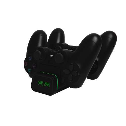 FroggieX Dual Charging Dock for PS4 controllers, charging two controllers simultaneously, with LED indicator lights